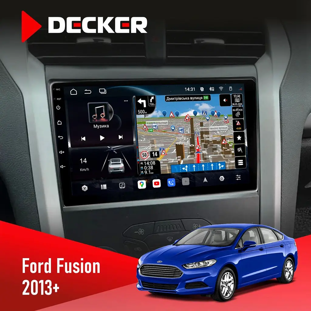 Штатна магнітола Ford Fusion 2013+ Decker D9-011 4x64, DSP, 4G, 360 Decker (НФ-00005595)