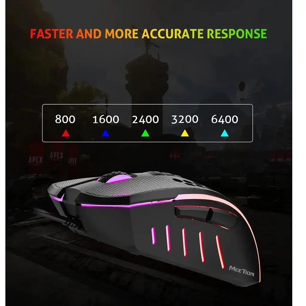 Комп'ютерна миша Mееtion GM015 ігрова оптична провідна 800-6400 DPI 8 кнопок RGB підсвічування чорна - фото 8