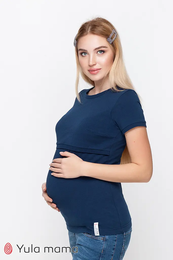 Базовая футболка для беременных и кормящих мам Margo XS Юла Мама Синий - фото 4