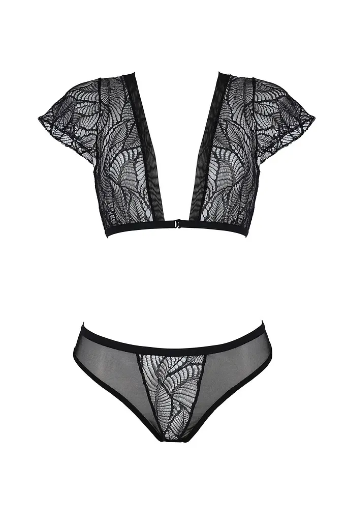 Комплект Passion LEAFA BIKINI black, XXL/XXXL, бюстгальтер-топ з рукавчиками, стрінги-шортики з вирізом - фото 3