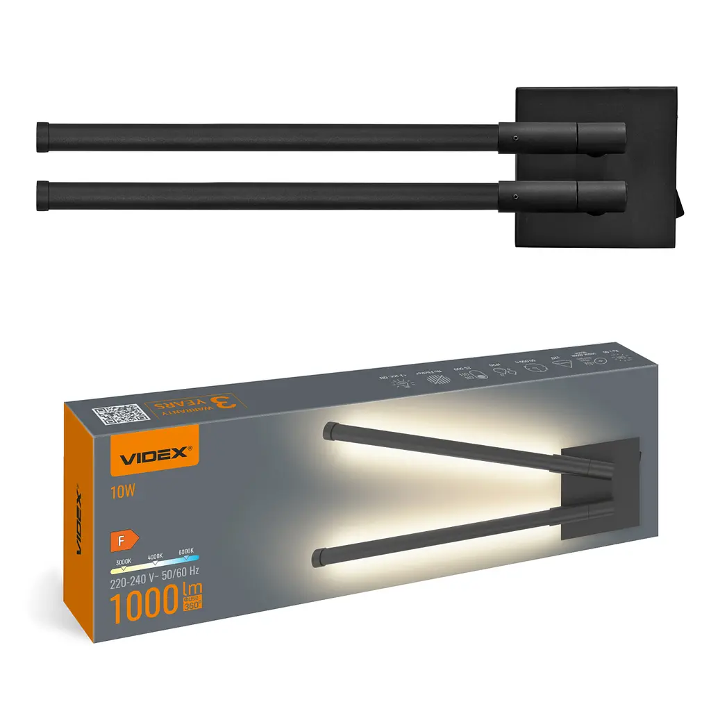 LED світильник настіннийVidex WL042 10 Вт 3000-4000-6000 K чорний (VL-WL042-10CB)