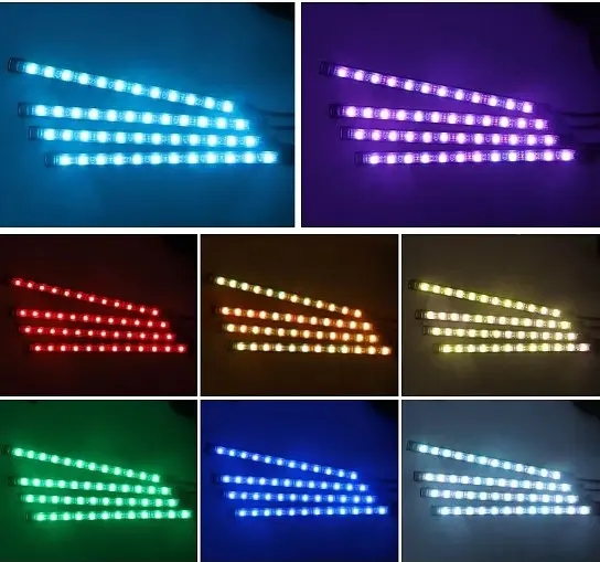 LED Підсвічування Салон неоновий 12V 22x4см RGB5050 (Пульт Прикурювання USB) 4 шт. - фото 3