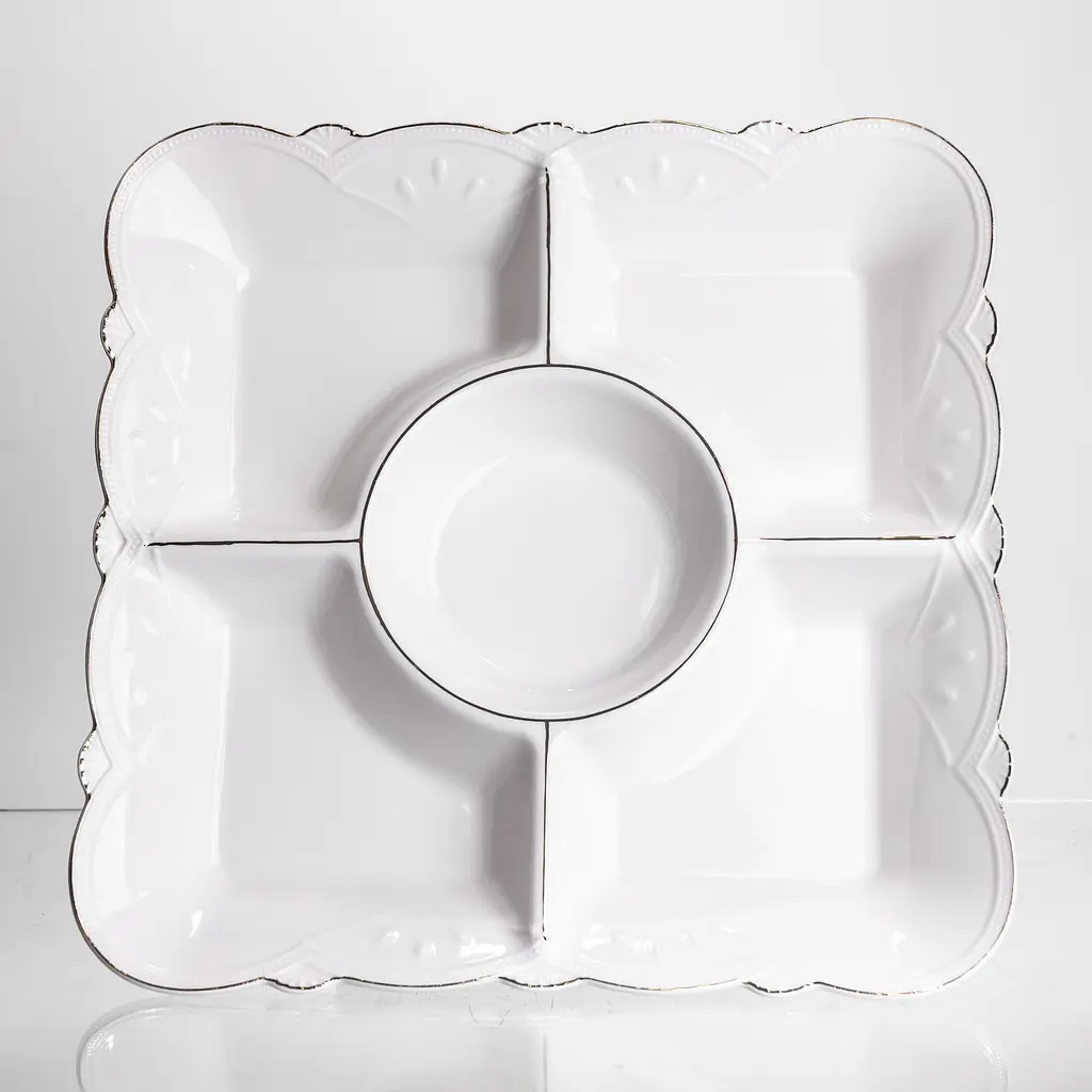 Менажниця порцелянова  Yiwu  White Square 31.5х31.5 см 5 секцій на ніжці  Yiwu 120-YH-HG058 - фото 4