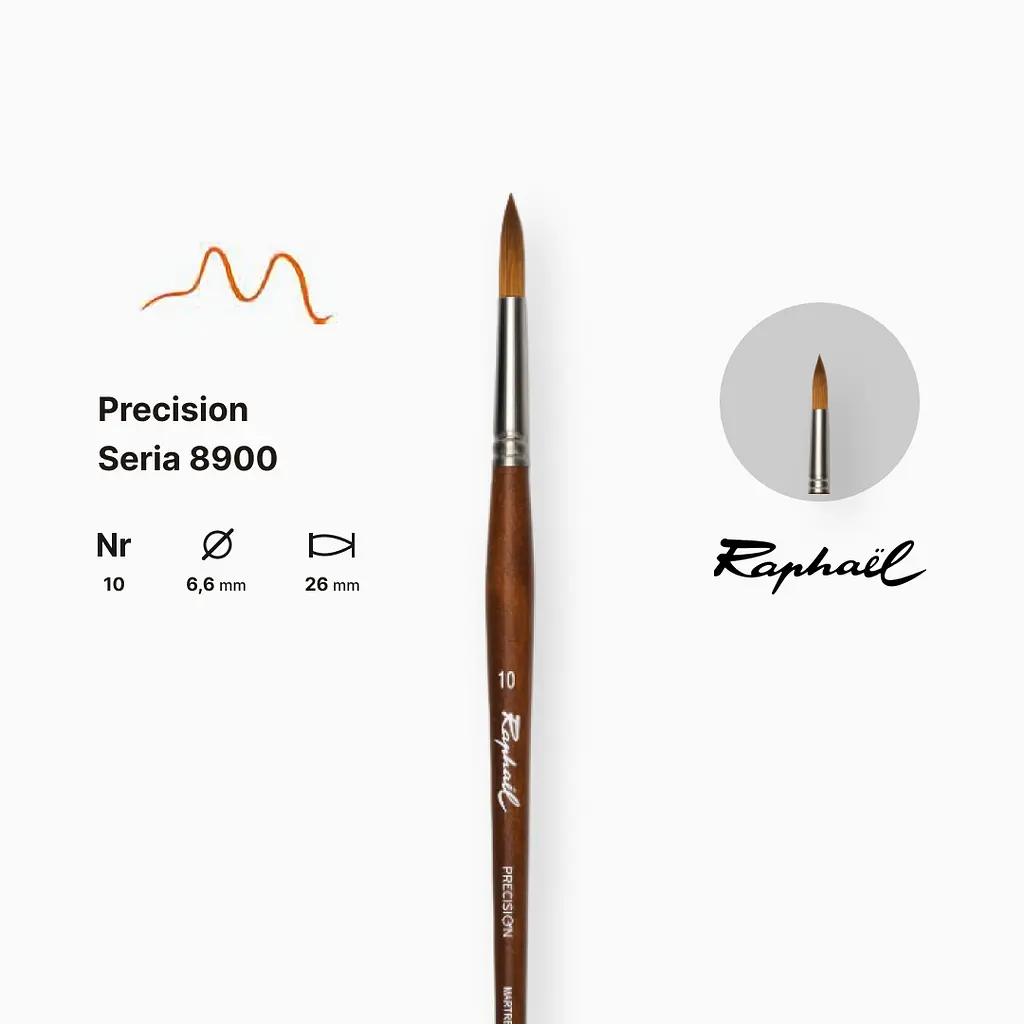 Кисть синтетика круглая Raphael Precision, №10, для акрила и масла, длинная ручка - фото 2