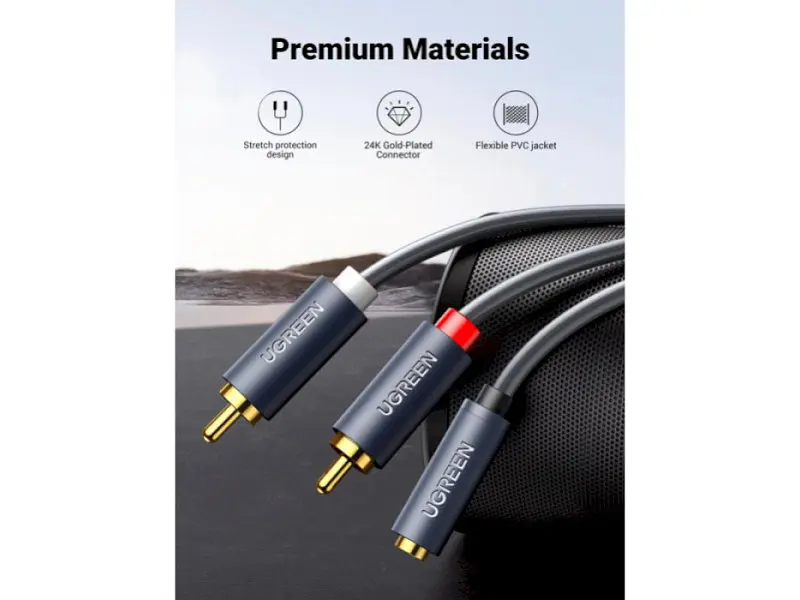 Аудіокабель UGREEN AV102 mini-jack 3.5mm - 2xRCA 1m Gray (10588) - фото 2