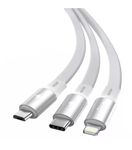 Кабель Baseus Bright Mirror 3-in-1 Cable USB to MicroUSB+Lightning+Type-C 3.5A 1.2m CAMLT-MJ02 white - фото 4