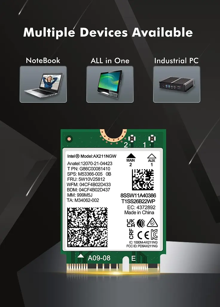 Мережева карта Intel WIFI 6E AX211NGW CNVIO2 Тридіапазонний адаптер, MU-MIMO, Bluetooth модуль для ПК/Ноутбука (19528) - фото 5