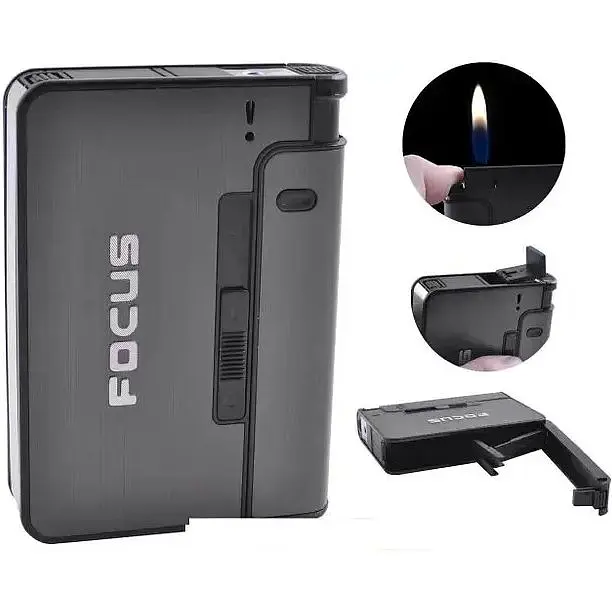 Портсигар для 10 сигарет с зажигалкой Focus №XT-4938 Grey (11133) - фото 2