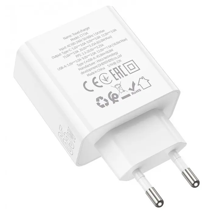 Сетевое зарядное устройство адаптер HOCO C113A Awesome 1USB/1Type-C, 65W, поддержка быстрой зарядки PD/QC/FCP/AFC - фото 5