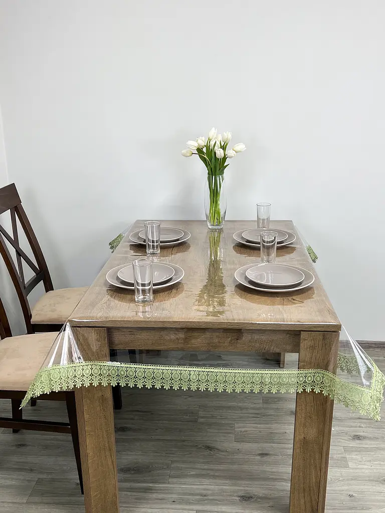 Силиконовая скатерть с оливковым кружевом Арфа 7 см 280х140 см - фото 2