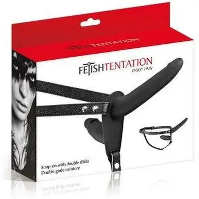 Подвійний страпон Fetish Tentation Strap-On With Double Dildo Black - фото 3