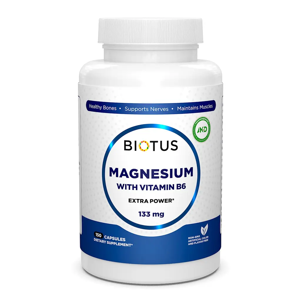 Магній з вітаміном В6, Magnesium with Vitamin B6, 133 мг, 150 капсул Biotus vit0001338