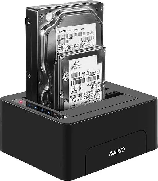 Док-станція Maiwo клонір. для 2xHDD 2,5″/3,5″ SATA/SSD через USB3.0 безгвинтів. кріп. пластик чорн. (K3082)