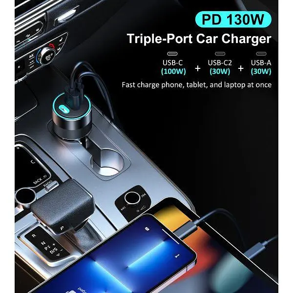 Автомобильное зарядное устройство для Choetech С0054 2xUSB-C+USB-A, 130 Вт, 5A, QC3.0/PD/PPS - фото 5