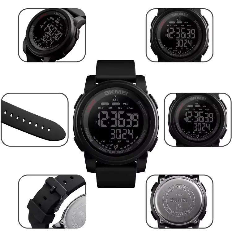Чоловічий спортивний годинник Skmei 1469 Fitness (Чорний з чорним) - фото 8