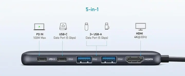 Мультипортовий адаптер - хаб - порт реплікатор Anker 332 Usb-C Hub 5-in-1 (A8355011) - фото 3