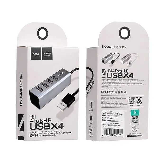 Хаб адаптер Usb Hoco на 4 Usb Line machine HB1 silver 6957531038146 - фото 2