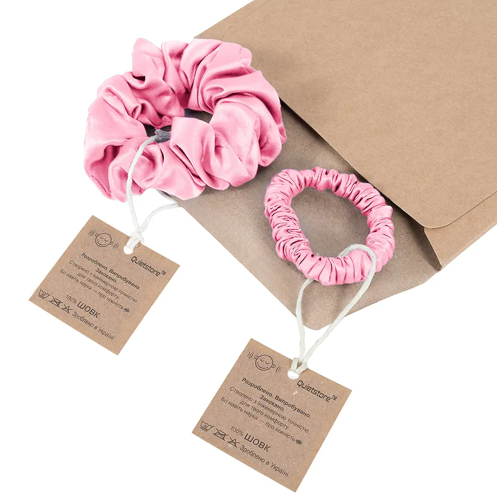 Набір із 2 шовкових резинок для волосся Чумацький Шлях S+L - два режими фіксації рожевий (1241-02) - фото 3