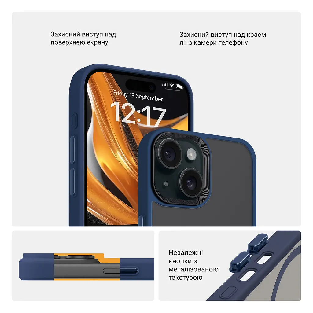 Чехол для Apple iPhone 15, Uniq MagCase, синий, противоударный, панель-накладка с магсейф, ударопрочный TPU+PC, с магнитом MagSafe, поддержка полноценной беспроводной зарядки, ArmorStandart (ARM75298) - фото 3