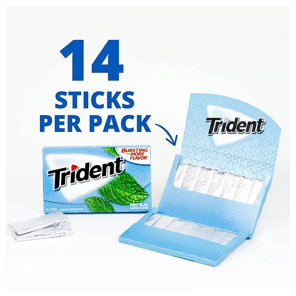 Жуйки Trident Mint Bliss Sugar Free 14 sticks - фото 2