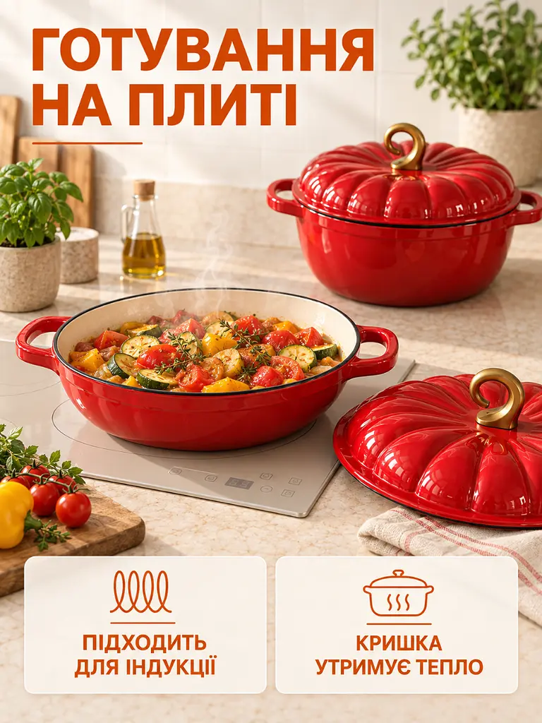 Набір чавунного емальованого посуду 9 предметів для всіх типів плит Червоний (37261110) - фото 9
