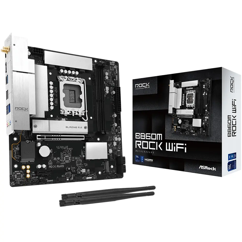 AsRock B860M ROCK WIFI (1851/B860, 2*DDR5, 2*PCIex16, HDMI/DP, 4xSATA, 2xM.2, 2.5Glan, 7.1ch, mATX) - фото 5