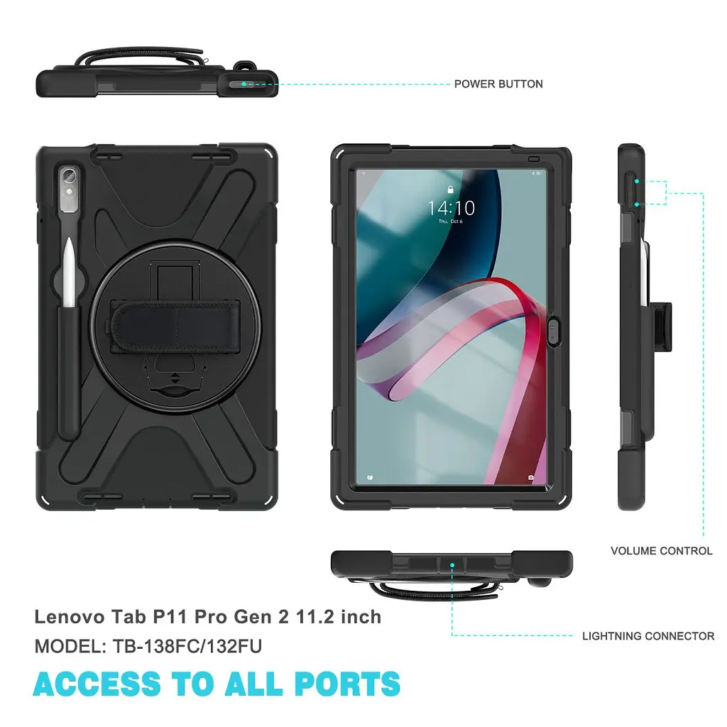 Чохол Rugged 3 Layers броньований протиударний з захистом Lenovo Tab P11 Pro 2nd gen 11.2 TB132FU TB138FC Чорний - фото 5