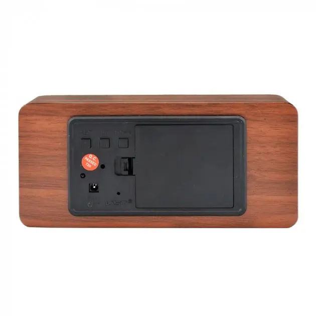 Електронні настільні LED годинники прямокутні під дерево WOODEN CLOCK VST 862 коричневий Зелене підсвічування - фото 2