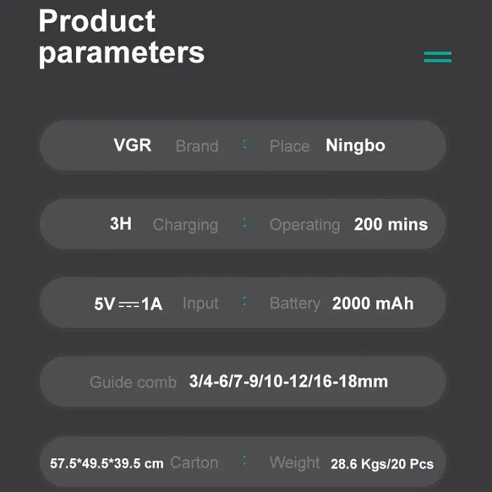 Машинка для стриження VGR V-663 Акумуляторна з дисплеєм і регулюванням довжини 0.5-19 мм - фото 9