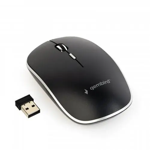 Миша Gembird MUSW-4BS-01 бездротова, чорний, безшумна, dpi:1600, USB, AAx1 шт