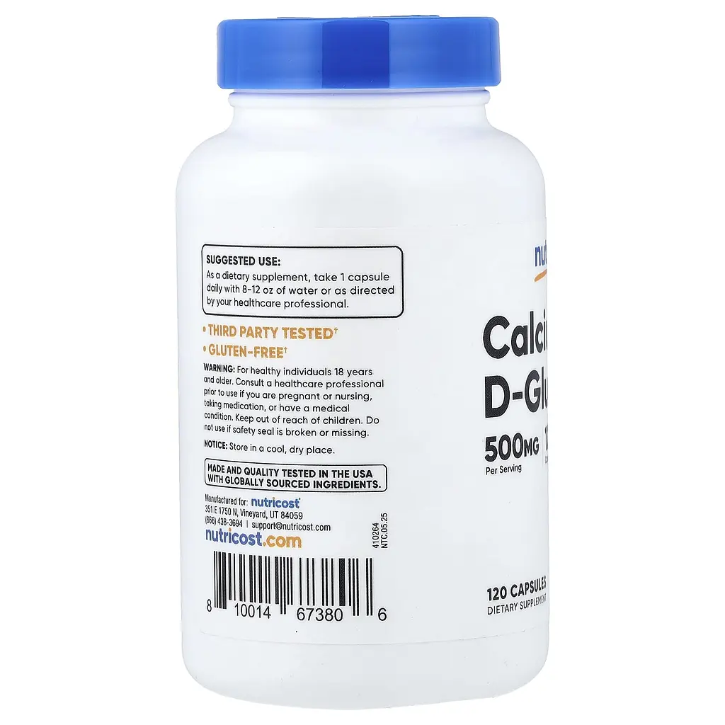 D-глюкарат кальцію Nutricost Calcium D-Glucarate 500 мг 120 капсул - фото 7