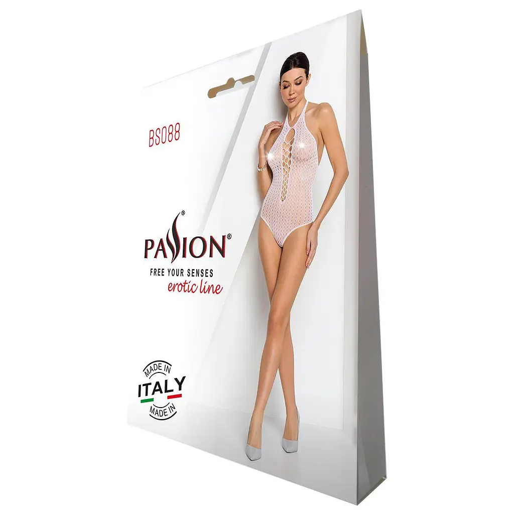 Бодистокинг с декольте Passion BS088 white имитация корсетной шнуровки One size - фото 5