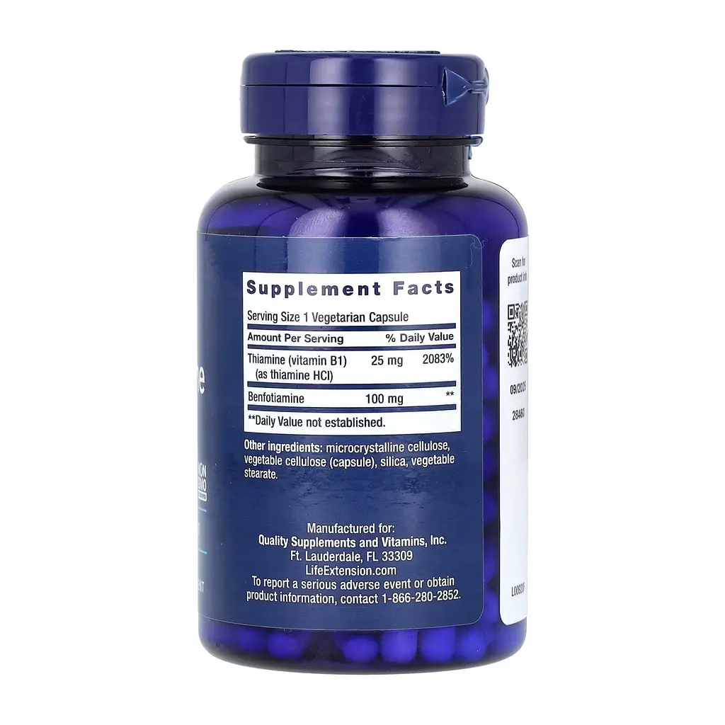 Бенфотіамін з тіаміном Benfotiamine with Thiamine 100 мг 120 вегетаріанських капсул - фото 2