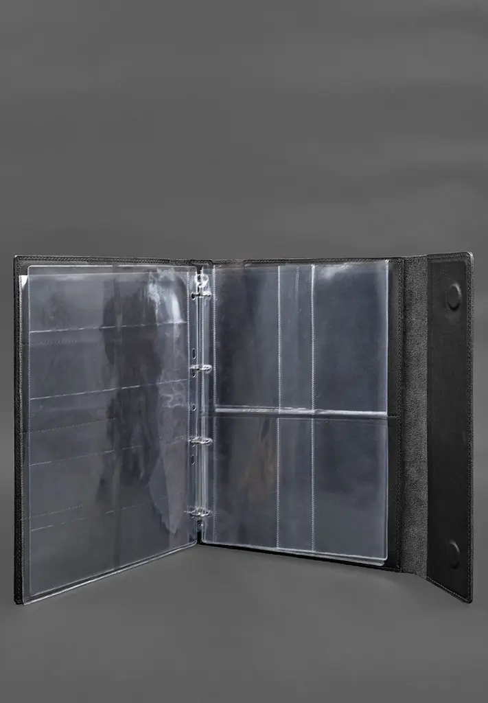 Кожаная папка для документов "Семейная" А4 на сегрегаторе с файлами черная - фото 5