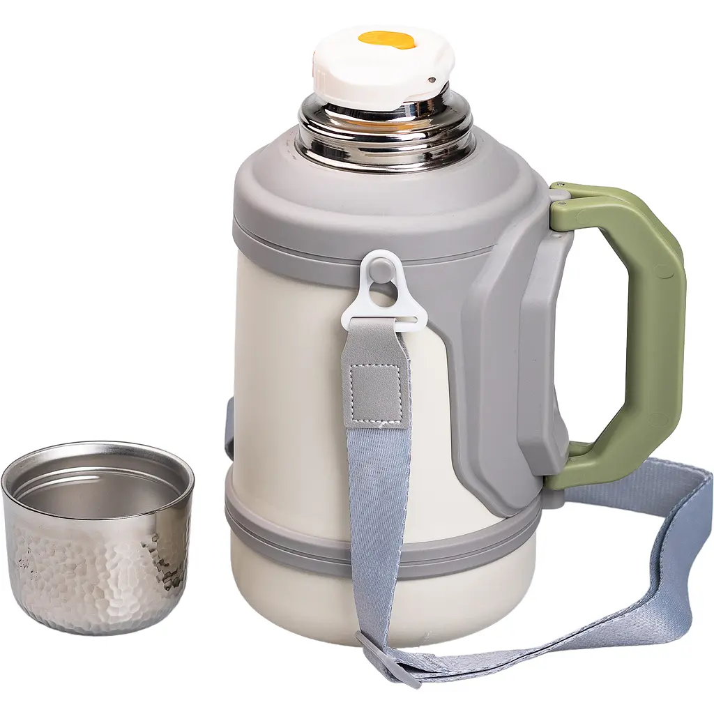 Термос для туризму Vacuum Cup 1,5 л з фліп кришкою та складаними ручками, сірий Yiwu HP-14-21V - фото 5