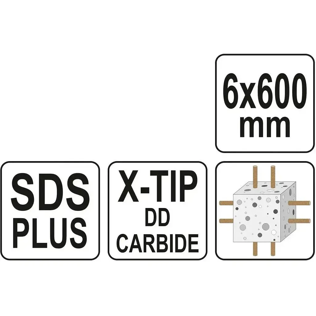 Свердло по залізобетону Yato SDS+ Premium Х-тип Ø=6х600 мм 4 різальні пруги (YT-41960) - фото 5