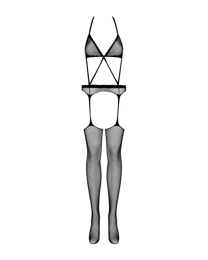 Сітчастий бодістокінг з імітацією топа, пояса та панчохи Obsessive Bodystocking N108 S/M/L, чорний - фото 5