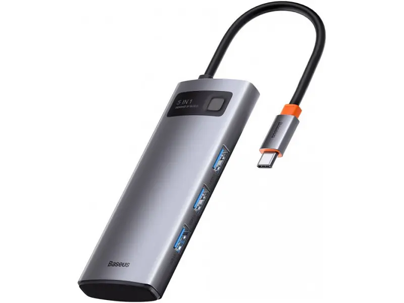 Док-станція для ноутбука BASEUS Metal Gleam Series 5-in-1 Multifunctional Type-C HUB Docking Station Space Gray (CAHUB-CX0G) - фото 2
