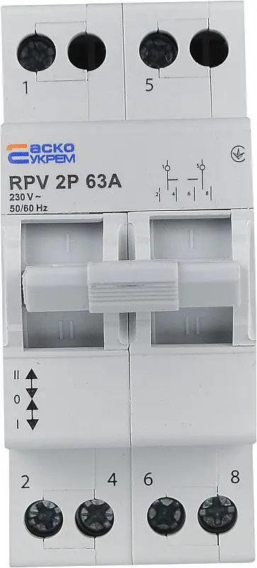 Ручной переключатель ввода (I‑0‑II) 2P 63A RPV АСКО‑УКРЕМ (A0010220006) - фото 2