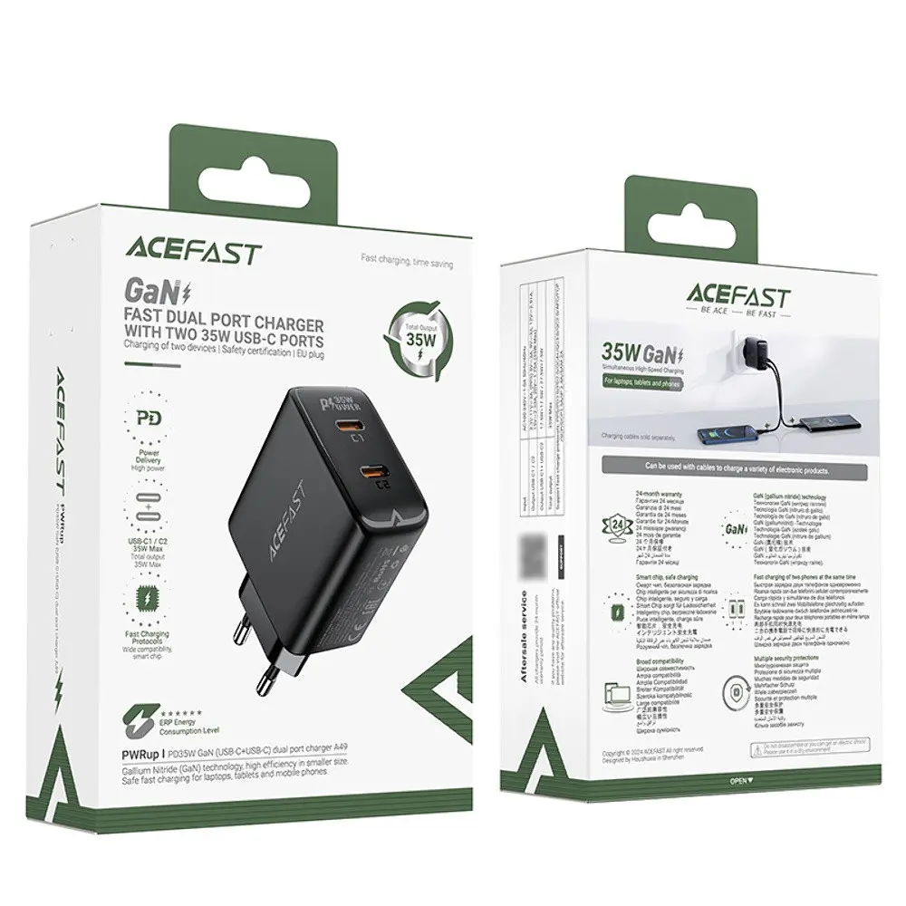 Зарядний пристрій Acefast A49 2 Type-C PD35W GaN чорний - фото 7