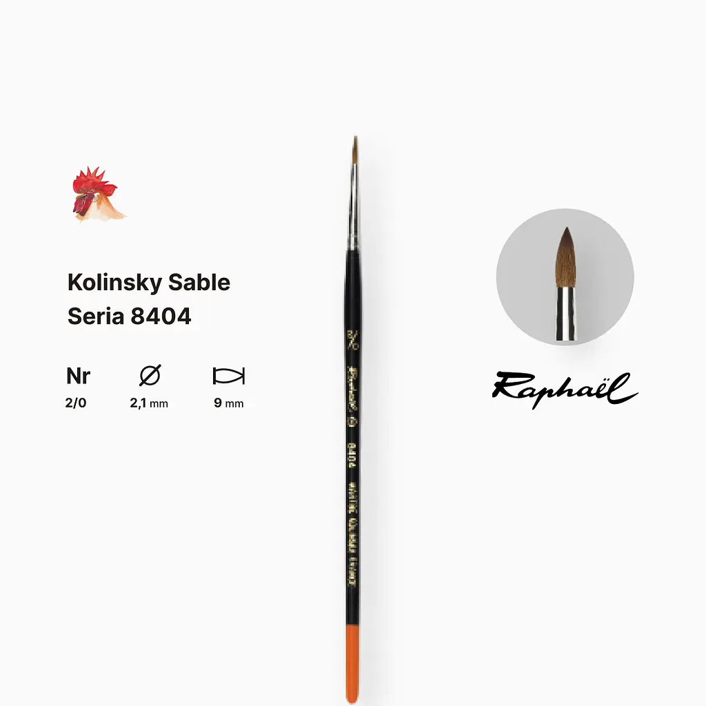 Кисть колонок круглая Raphael Kolinsky Sable, №2/0, профессиональная, короткая ручка - фото 2