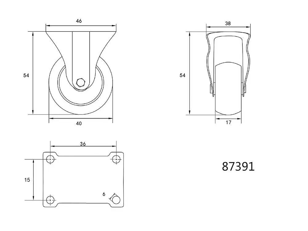 Колесо для тележки Vorel полипропиленовое с неподвижной опорой 40 мм нагрузка 20 кг (87391) - фото 2
