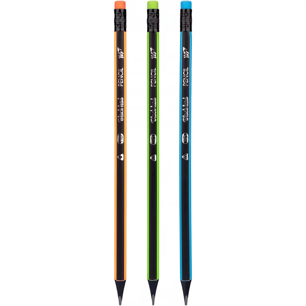 Олівець чорнографітний YES Neon Stripes трикутний з гумкою 24 шт. (280594) - фото 2