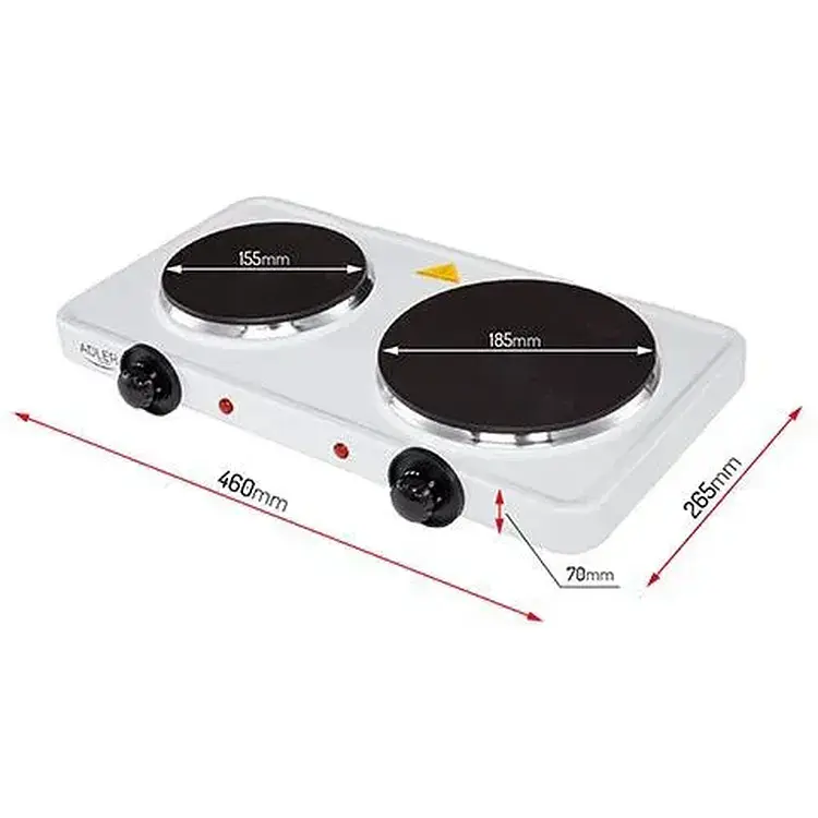 Плита электрическая Adler AD 6504 на 2 конфорки с покрытием термостойкая эмаль 2500 Вт - фото 2