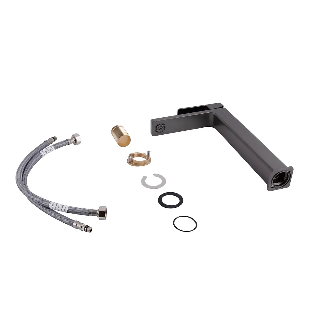 Змішувач для умивальника Qtap Gemini високий QTGEM269GMB45680 Gunmetal Black PVD Шліфований чорний хром - фото 4