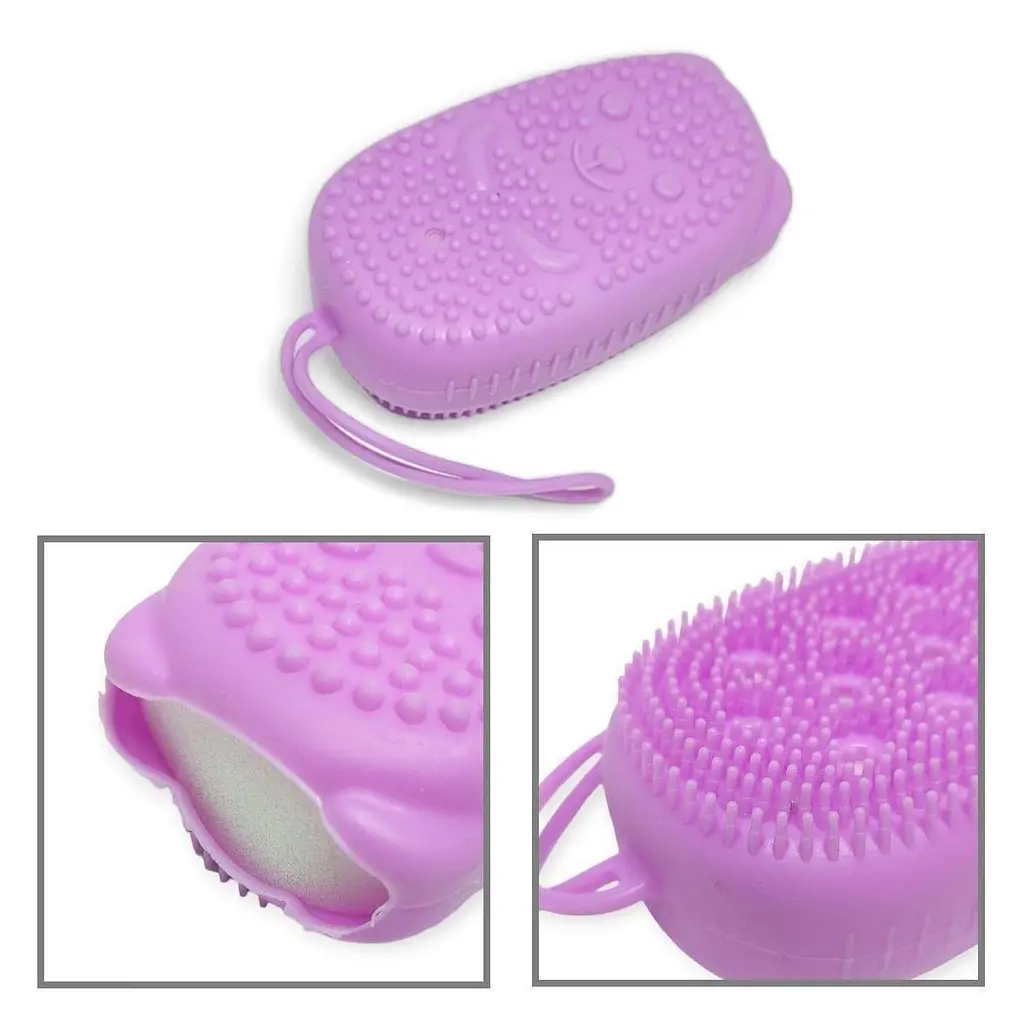Мочалка масажна силіконова Bath Brush WN-12 двостороння з петлею фіолетовий - фото 6