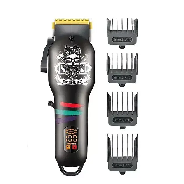 Машинка для стрижки волосся VGR V-699 LED-дисплей акумуляторна 4 насадки 5W Black - фото 2