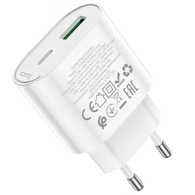 МЗП Hoco C109A Fighter PD20W+QC3.0 (1USB-A/1C) White - фото 5