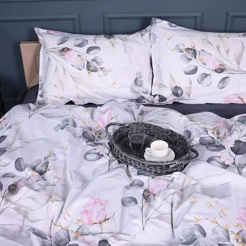 Наволочка MirSon Поплін 00-7 Pink Flowers 50х70 см біло-сіра з рожевим (2200009706684) - фото 7