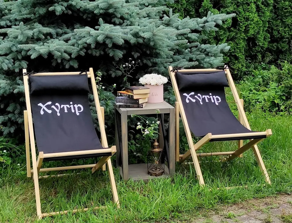 Розкладне дерев’яне крісло шезлонг з тканиною, для дачі, пляжу чи кафе - фото 2